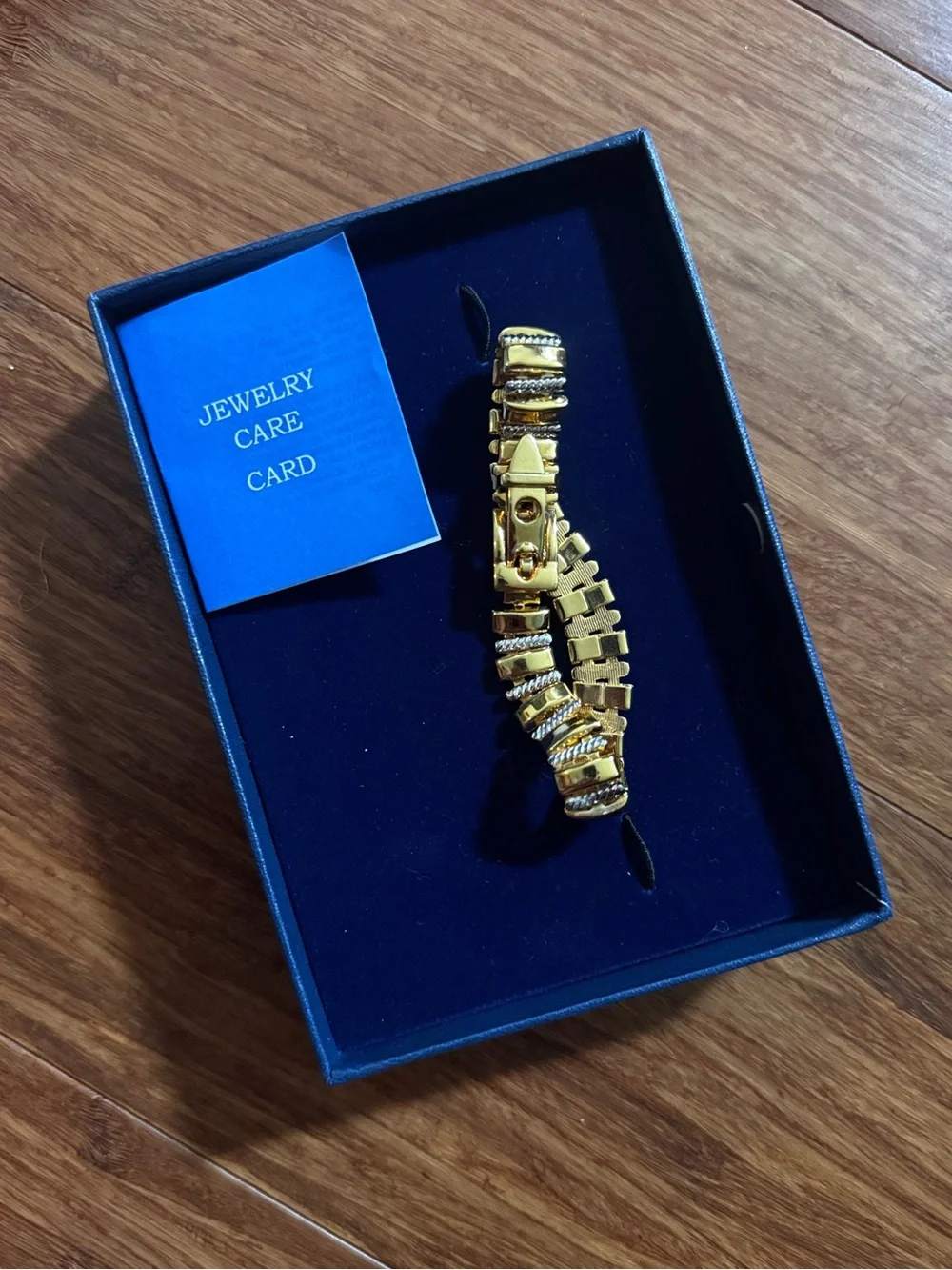 NIB Vintage Art Deco Gold Silver Two-Tone Metal Buckle Roped Bar Link Bracelet